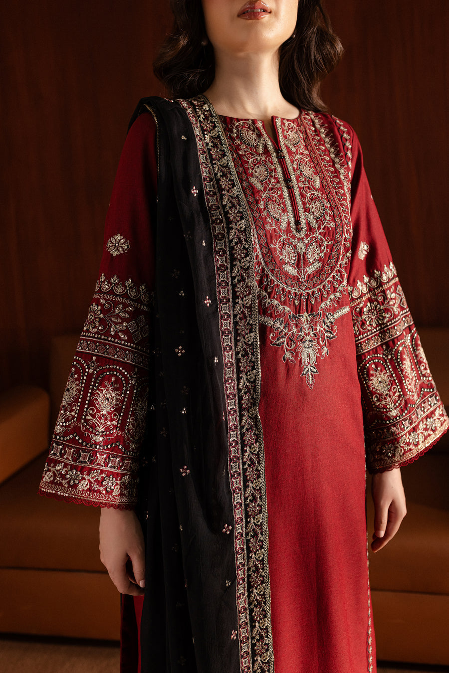 BATIK LUXURY EMBROIDERY DHANAK 3PC WITH EMBROIDERY DHANAK SHAWL