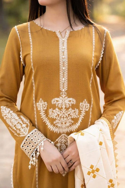 LIBAAS EMBROIDERED DHANAK UNSTITCHED 3PC WITH EMBROIDERY DHANAK SHAWL