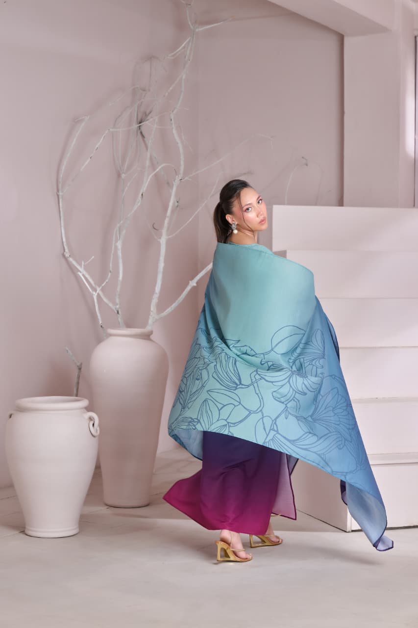 Printed Crepe Silk Dupatta Back View Floral Design