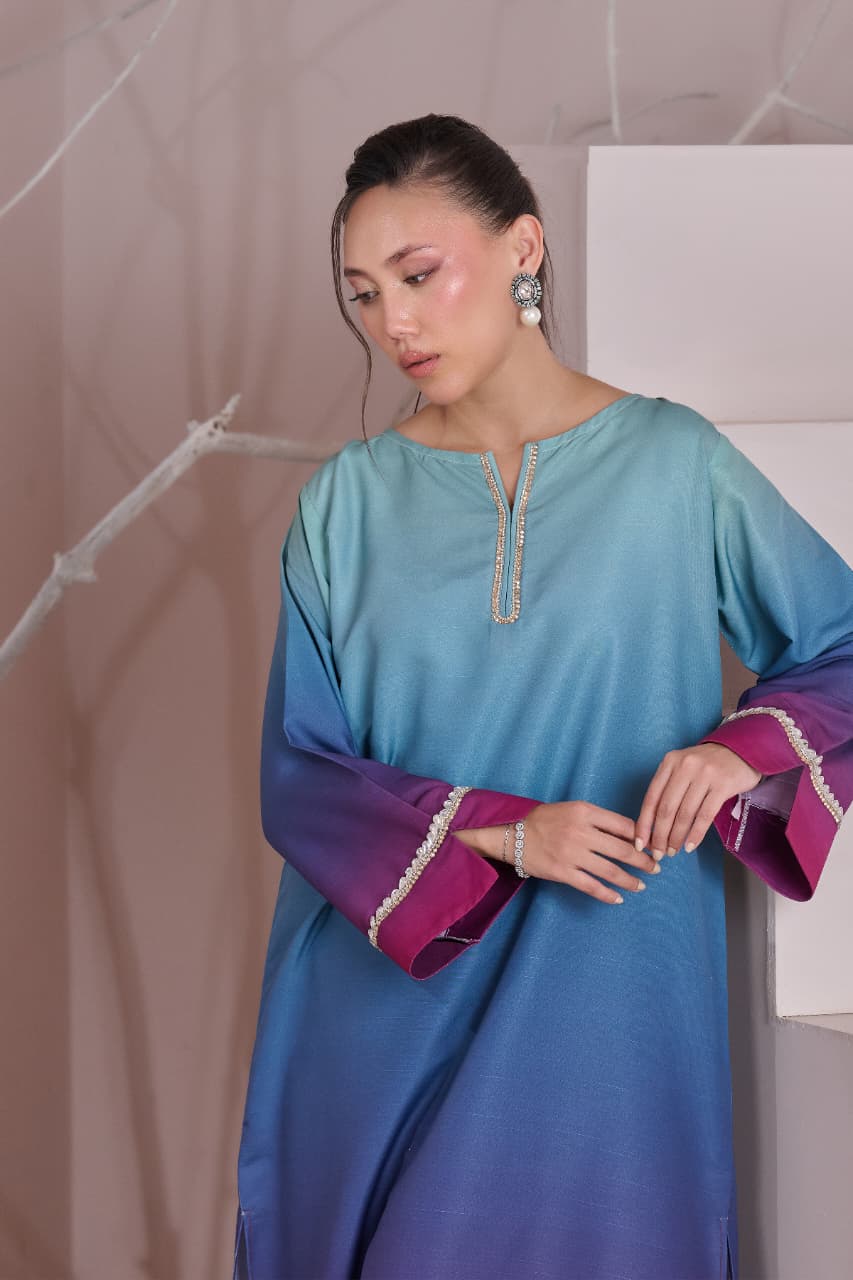 Elegant Printed Crepe Silk Shirt Close-Up with Embellished Neckline
