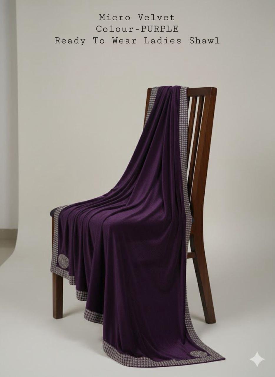 MICRO VELVET PEARL WORK LADIES SHAWL (Deep Purple)