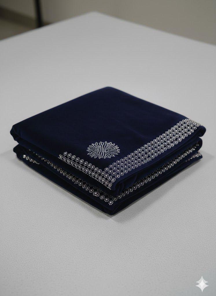 LADIES MICRO VELVET STONE WORK SHAWL (BLUE)