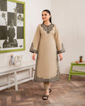 Orchid Premium Beige Swiss Lawn 3 Piece Stitched Suit Front View
